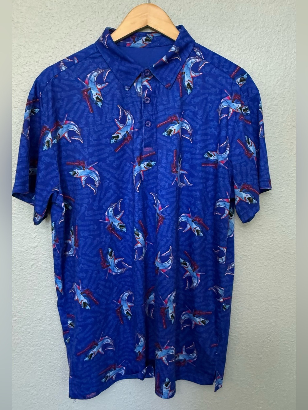 Retro Rifle | Synth Shark | Lightweight Golf Polo | Large